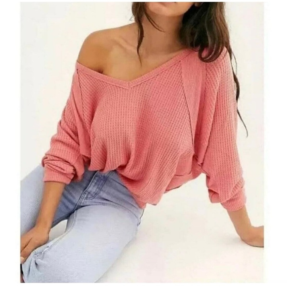 Free People Santa Clara Thermal Slouchy Top in Prairie Rose Size Large, OB967840